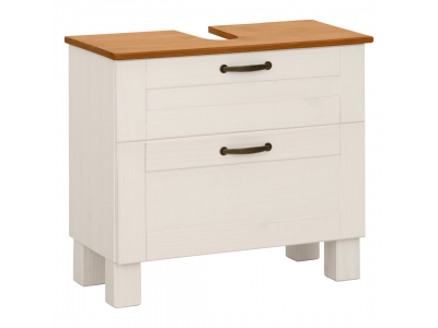 Armário gabinete de pia baixo para banheiro na cor branco lavado com honey com uma gaveta e uma porta basculante / coleção Alby 